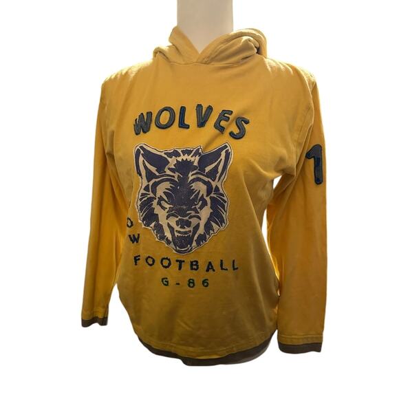 Gap Kids Football Yellow Vintage Style Varsity Hoodie - Size XL (12) - Picture 1 of 4